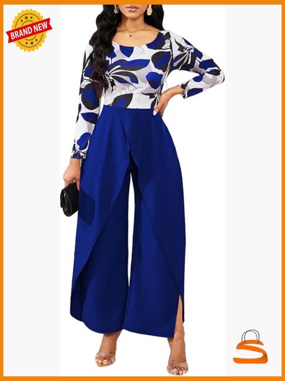 Scoop Neck Long Sleeve Jumpsuit with Wide Leg Pants